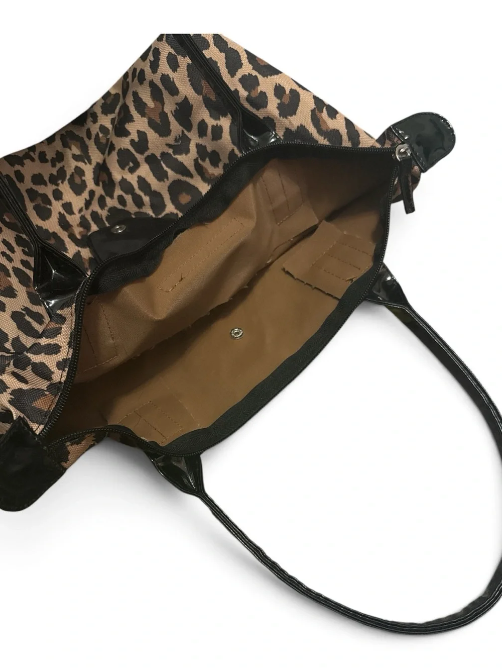 Leopard Print Tote Bag with Black Patent Trim